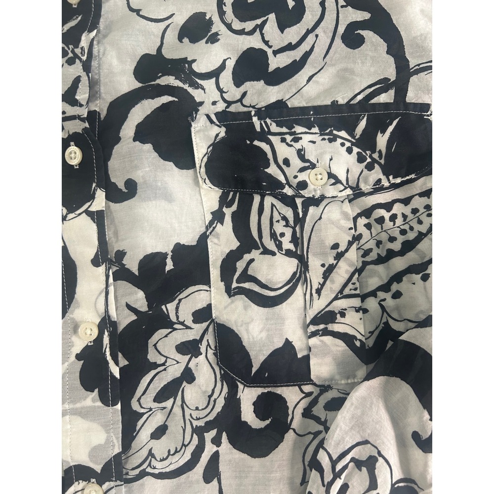 Lauren Ralph Lauren Button Down Women 3X Black White Floral Silk Blend Shirt - Picture 3 of 7